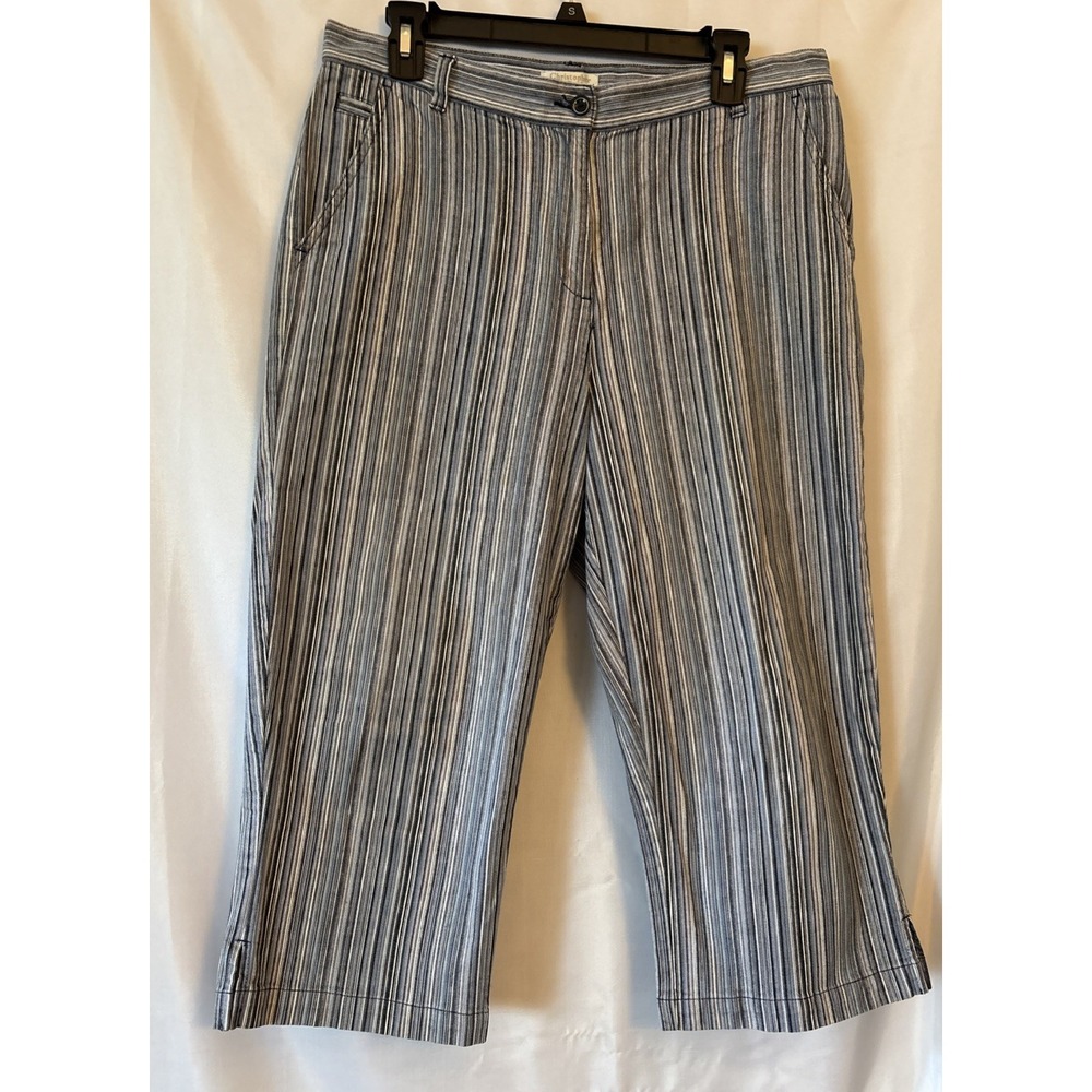 WOMEN'S Christopher & Banks Stretch BLUE PINSTRIPE DENIM CAPRIS SIZE 12